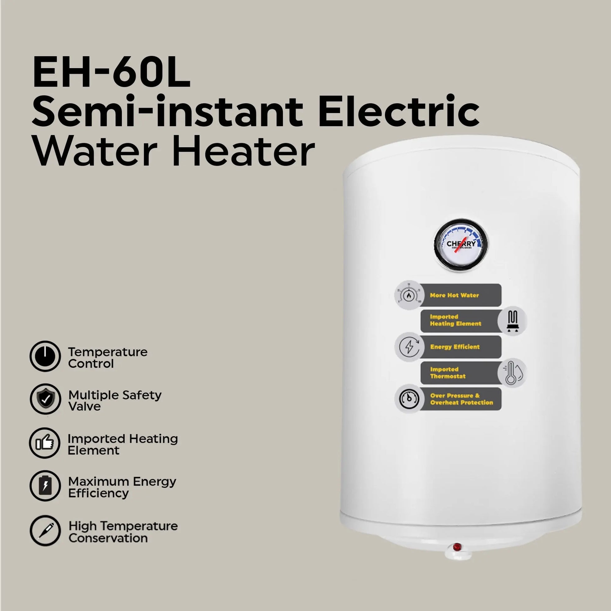 Cherry - Electric Water Heater - EH-60 D