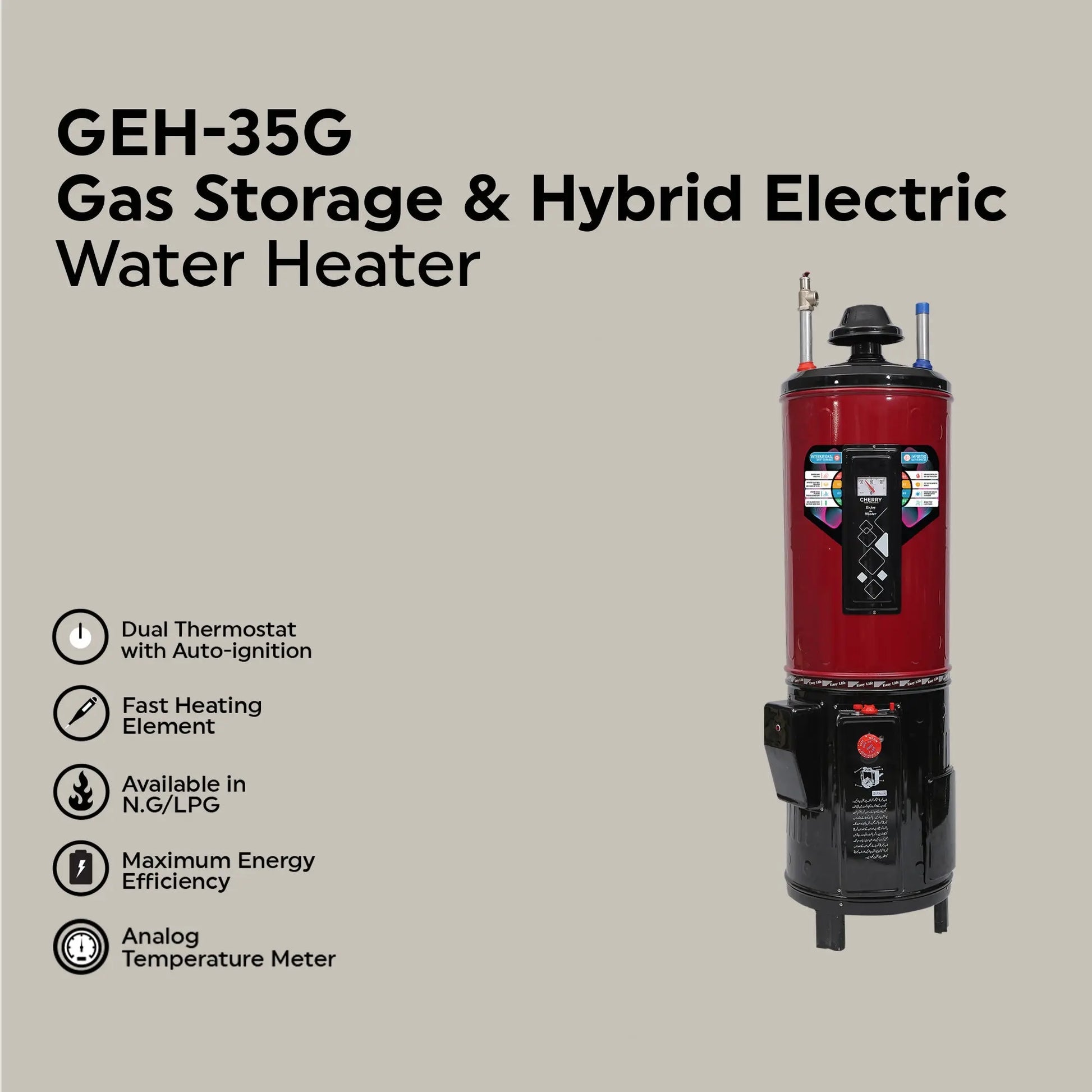Cherry - Electric & Gas Water Heater - GEH-35