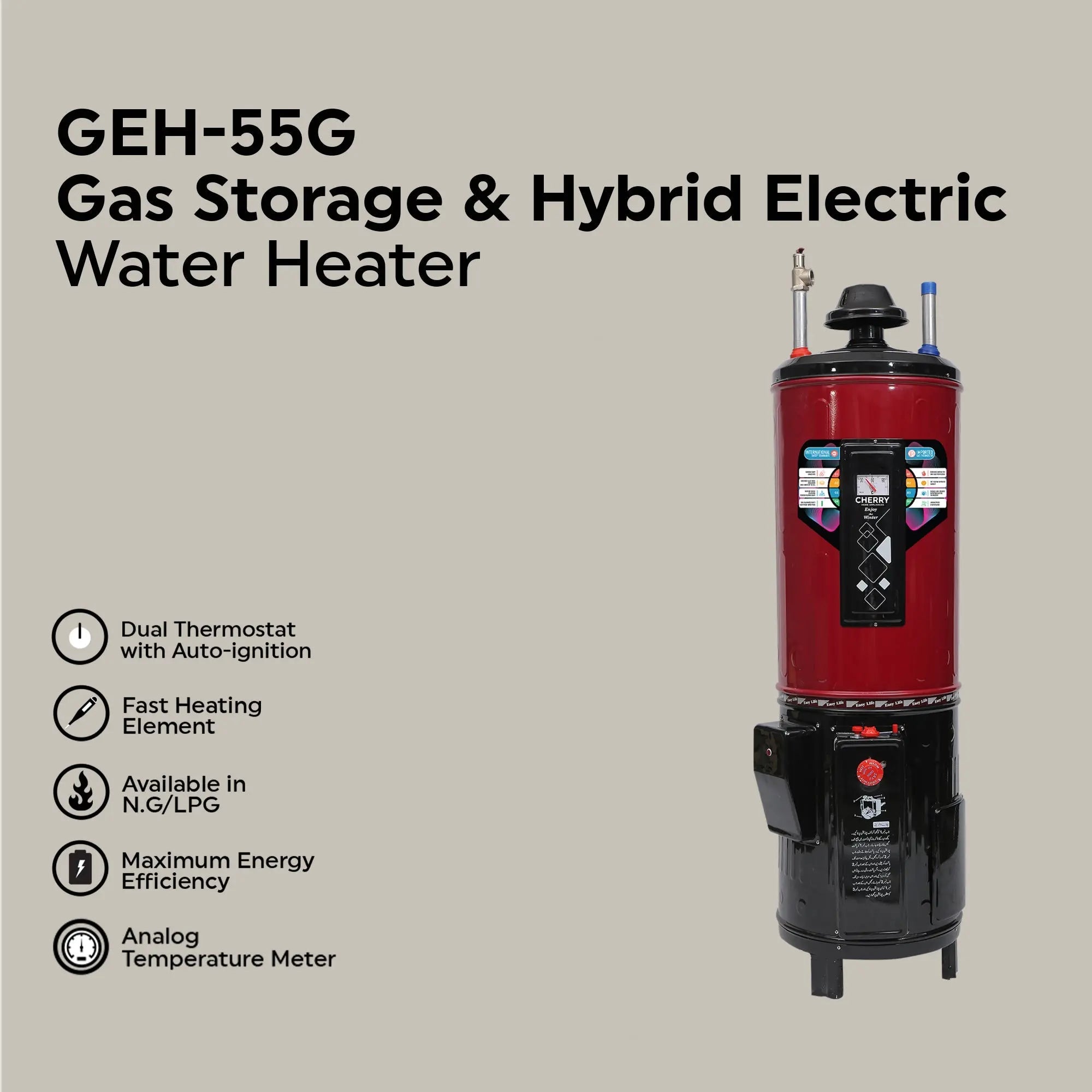 Cherry - Electric & Gas Water Heater - GEH-55